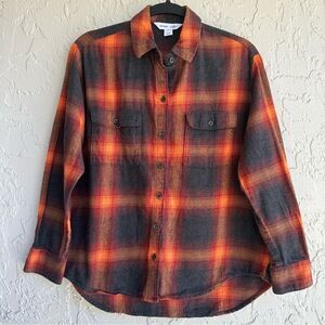 OLD NAVY Flannel Shirt Women Small Plaid Swiftie Evermore Orange Black